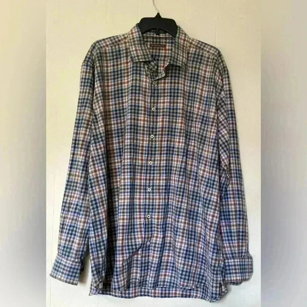 Peter Millar Maroon Checkered Long Sleeved Button Down Men's Shirt Size XXL